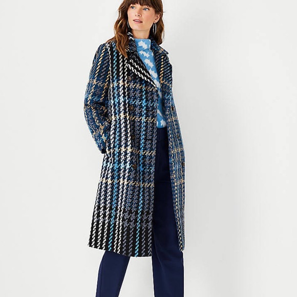 Ann Taylor Plaid Double Breasted Coat Size M - Picture 1 of 11